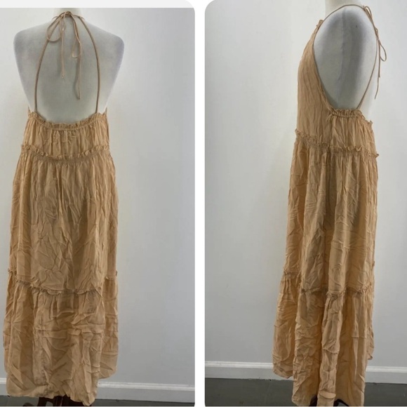 Zara Peach Halter Neck Low Back Ruffled Fit & Flare Maxi Dress Womens Size M - Picture 9 of 9